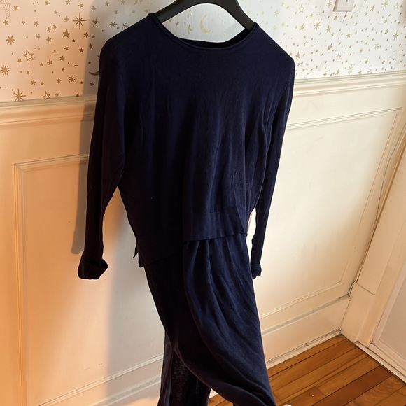 Zara Knit Navy Blue Sweater Dress with Slit Sides - Picture 3 of 5